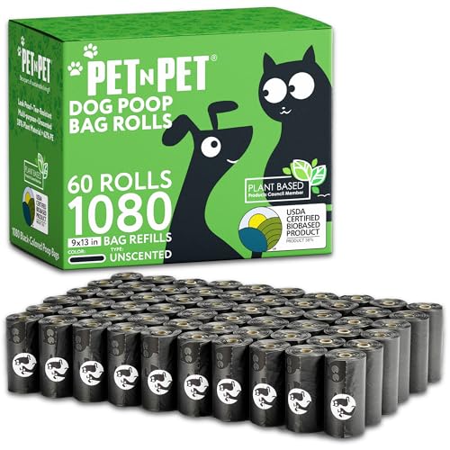 PET N PET Dog Poop Bag USDA Certified 38% Biobased Poop Bags 1080 Counts 60 Rolls 9x13 Inches Dog Bags for Poop