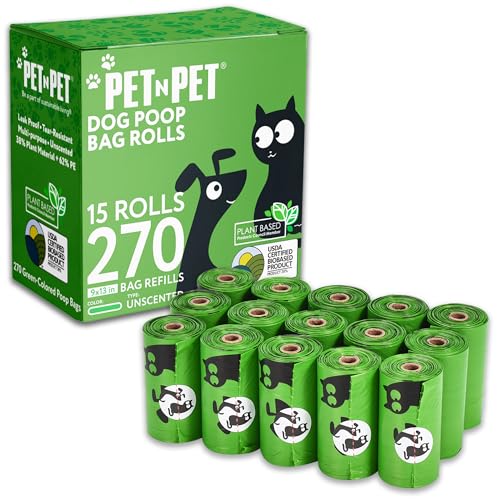 Pet N Pet Poop Bags For Dogs, Green 270 Counts Unscented Dog Poop Bag Rolls, Dog Bags For Poop, Doggie Poop Bags, Dog Waste Bags, Doggy Bags Dog Bag