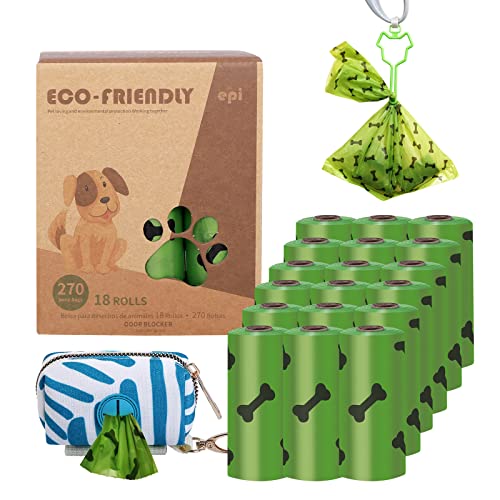 Pet Poop Bag Biodegradable - 270 Count Dog Waste Bags with Dispenser and Clip, Thicker and Leakproof, EPI Degradation and Light Aromatic Refill Rolls for Dogs Use