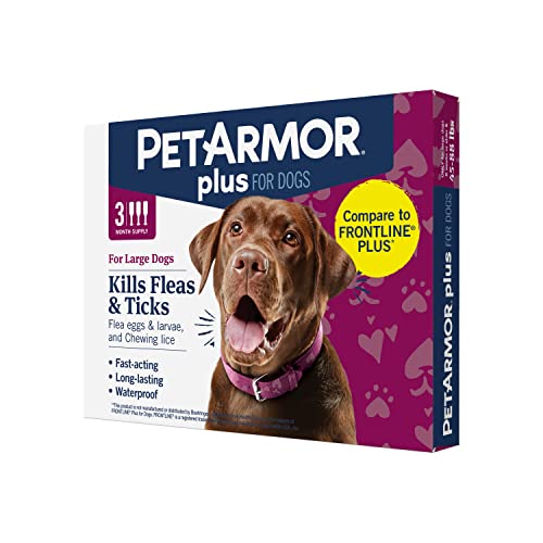 PetArmor Plus Flea and Tick Prevention for Dogs, Dog Flea and Tick Treatment, Waterproof Topical, Fast Acting, Large Dogs (45-88 lbs), 3 Doses