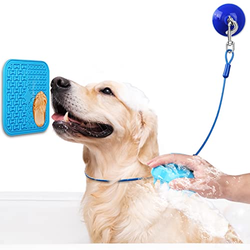 Petbobi Dog Bath Tether with Lick Mat, Dog Bathing Leash with Heavy Suction Cup, Dog Grooming Tub Restraint Soft Nylon Leash with Adjustable Collar for Pet Dog Cat Shower and Grooming