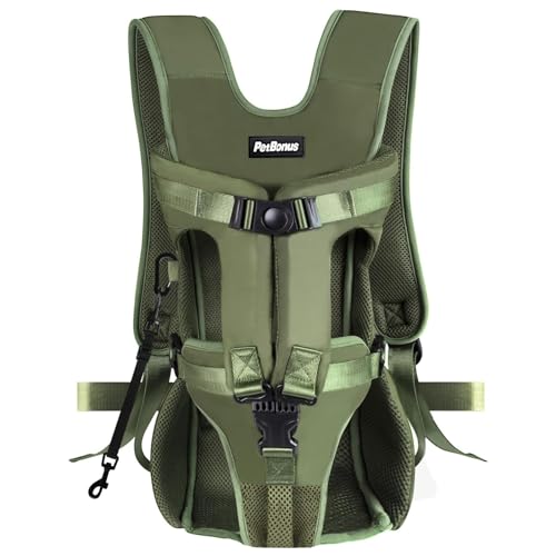 PetBonus Pet Front Dog Carrier Backpacks, Adjustable Dog Backpack Carrier, Legs Out Easy-fit Dog Chest Carrier for Medium Small Dogs, Hands Free Dog Front Carrier for Hiking, Cycling (Army Green, M)