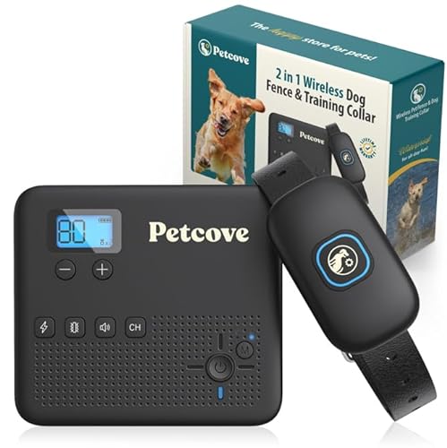 PetCove Wireless Dog Fence & Remote Training Collar, 2.4GHz Non-GPS Invisible Fence for Dogs Wireless, 2 in 1 Wireless Dog Fence System, Buzz, Noise, Vibration Collar Electric Fence for Dogs No Wire