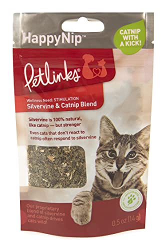 Petlinks HappyNip Silvervine & Catnip Blend, Highly Potent, Resealable Pouch - 0.5 Ounce