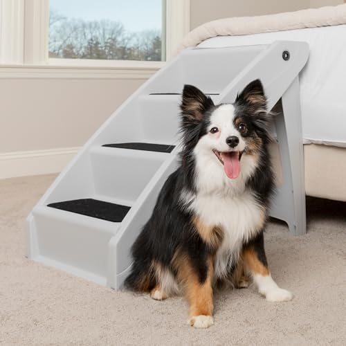 PetSafe CozyUp Folding Dog Stairs - Pet Stairs for Indoor/Outdoor at Home or Travel - Dog Steps for High Beds, Sofa with Siderails, Non-Slip Pads - Durable, Support up to 200 lbs - Extra Large, Gray