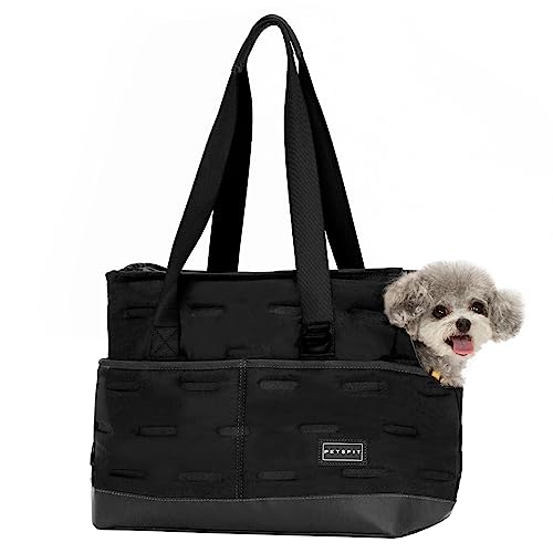 Petsfit Small Dog Purse Carrier, Portable Pet Carrier Tote Cat Carrier with Adjustable Safety Leashs, Pocket, Poop Dispenser, Waterproof TPU Bottom, Black