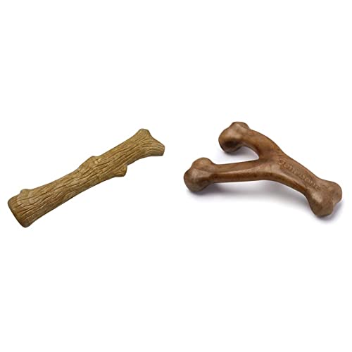 Petstages Dogwood Wood Alternative Dog Chew Toy, Medium & Benebone Wishbone Durable Dog Chew Toy for Aggressive Chewers, Real Bacon, Made in USA, Medium