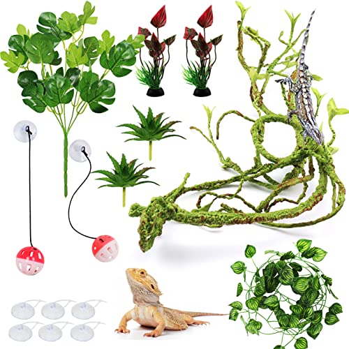 PietyPet Bearded Dragon Accessories, Reptile Plants, Terrarium Hanging Plant Vines, Bearded Dragon Toys Ball Bells, Leopard Gecko Tank Accessories for Bearded Dragon Lizard Snake Geckos Chameleon