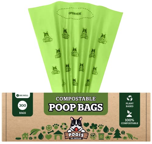 Pogi’s Compostable Dog Poop Bags - 300 Plant-based Grab & Go Dog Waste Bags - Leak-Proof, Extra-Large, ASTM D6400, EN 13432 Certified Poop Bags for Dogs