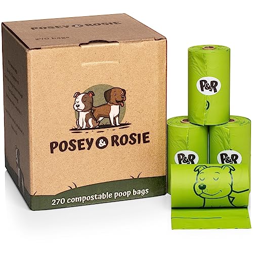 Posey & Rosie Compostable & Biodegradable Dog Poop Bags - 270 Bags - Made of Cornstarch and Vegetables Components - Extra thick, Leakfree, Odorless - 10% to Charity - Plant New Trees