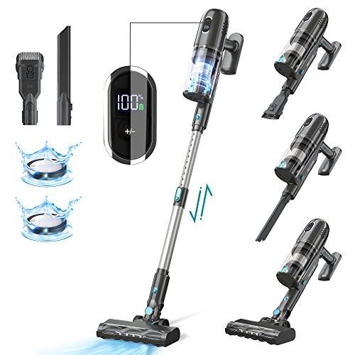 PRETTYCARE Cordless Vacuum Cleaner, 30Kpa Powerful Stick Vacuum with Brushless Motor, LED Touch Display, 45 Mins Long Runtime, Self-Standing Lightweight Vacuum for Hard Floor Carpet Pet Hair, P1 Pro