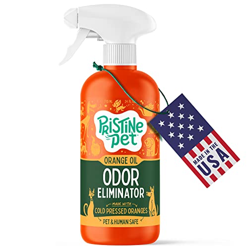 Pristine Pet Orange Oil Odor Eliminator Spray with Cold Pressed Oranges & Micellar Water, 24oz Air Freshener Spray for Pet Odors, Cleaning Supplies for Household Surfaces with Orange Fragrance