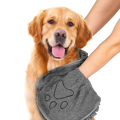 Puomue Microfiber Dog Towels for Drying Dogs, Super Absorbent, Soft and Quick Drying Pet Grooming Towel, 31Inch X 13Inch, Perfect Pets' Shower & Bath Supplies for Dog and Cat, Machine Washable, Grey