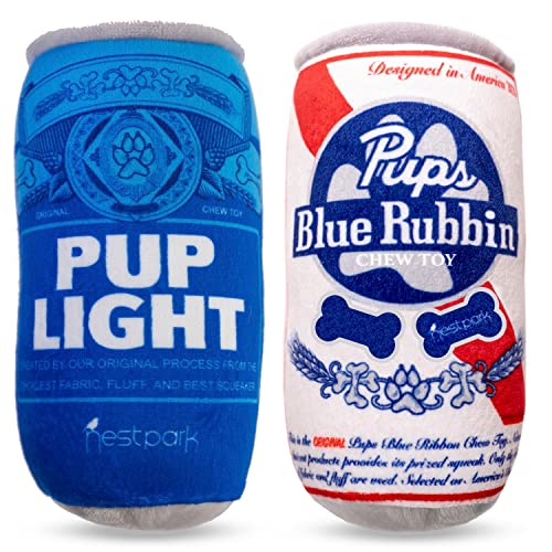 Pup Light and Pups Blue Rubbin Funny Dog Toys - Beer Dog Toys - Plush Squeaky Dog Toys for Medium, Small and Large - Cute Dog Gifts for Dog Birthday - Cool Stuffed Parody Dog Toys (2 Pack) (Mix)