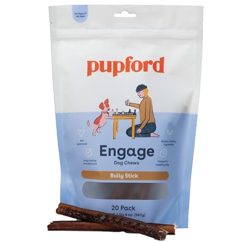 Pupford Thick Bully Sticks for Aggressive Chewers | Durable, Tough, Soft, Long-Lasting Chews for Dogs of All Ages & Sizes | Single Ingredient, Cleans Teeth - 20 Count