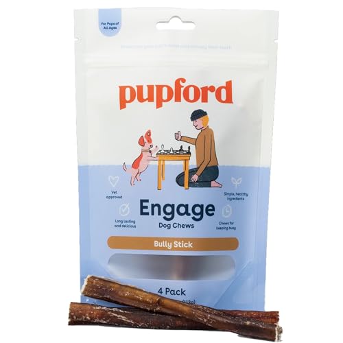 Pupford Thick Bully Sticks for Aggressive Chewers | Durable, Tough, Soft, Long-Lasting Chews for Dogs of All Ages & Sizes | Single Ingredient, Cleans Teeth - 4 Count