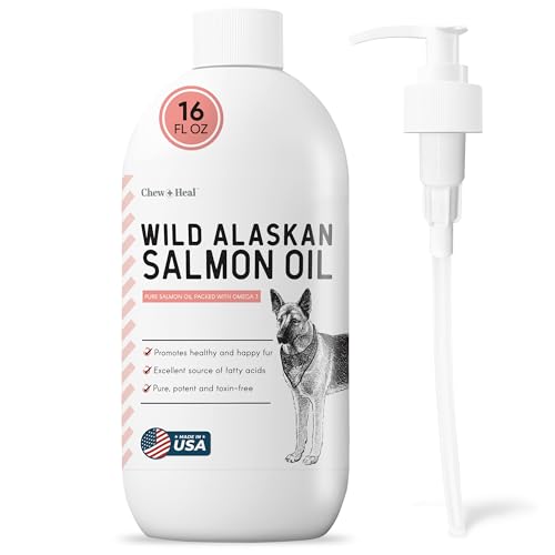 Pure Wild Alaskan Salmon Oil for Dogs - 16 oz. - Pump Cap Bottle - Contains Omega-3 and 6, Vitamin D, EPA, and DHA for Healthy Skin and Coat - Toxin Free