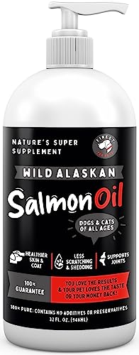 Pure Wild Alaskan Salmon Oil for Dogs & Cats - Relieves Scratching & Joint Pain, Improves Skin, Coat, Immune & Heart Health. All Natural Omega 3 Liquid Food Supplement for Pets. EPA + DHA Fatty Acids