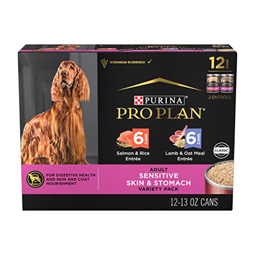 Purina Pro Plan Sensitive Skin and Stomach Dog Food Pate Salmon and Rice and Lamb and Oat Meal Wet Dog Food Variety Pack - (12) 13 oz. Cans