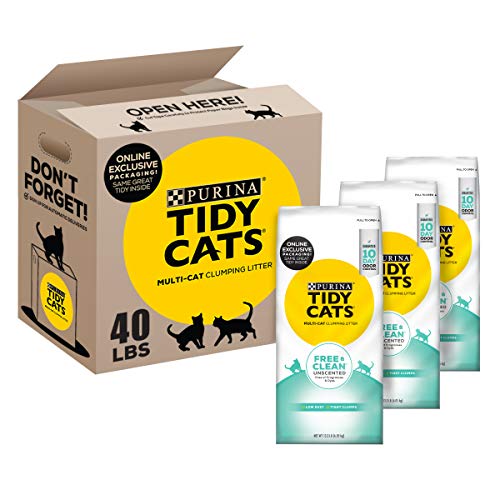 Purina Tidy Cats Unscented Cat Litter, Free & Clean Clumping Clay Cat Litter, Recyclable Box - (3) 13.33 lb. Bags