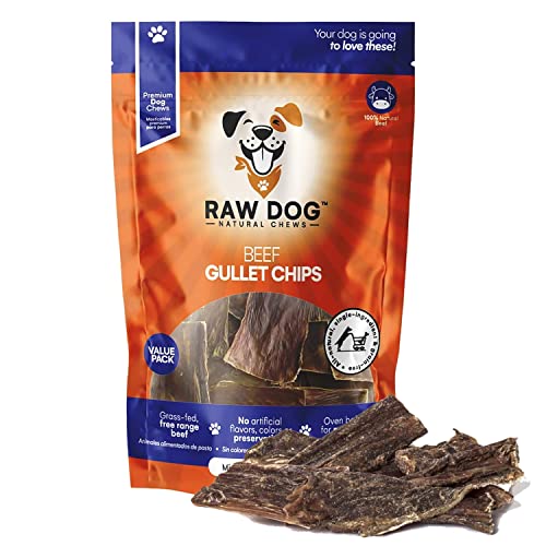 Raw Dog Beef Gullet Chips All-Natural Dog Treats, 8 oz. Bag - Premium Odor Free Dog Chews, 100% Beef, Grass Fed, Non-GMO