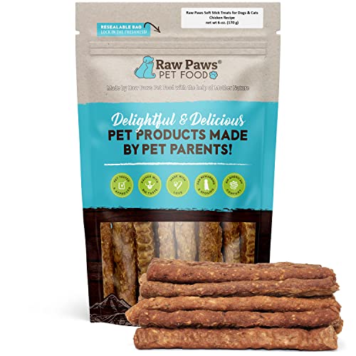 Raw Paws Grain-Free Soft Stick Treats for Dogs & Cats - Chicken Recipe, 6-oz - USA Soft Chicken Dog Treats Grain Free - Sausage Sticks for Dogs, Chicken Dog Jerky Sticks - Chewy Chicken Jerky for Dogs