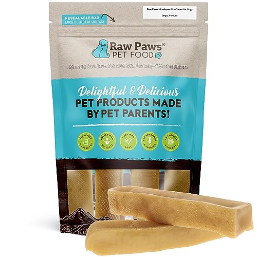 Raw Paws Himalayan Yak Chews for Dogs, Large Chews (4-Count) - Himalayan Cheese for Large Dogs - Yak Bones for Dogs - Yak Milk Bones for Dogs - Dog Cheese Chews Himalayan - Yak Chews for Large Dogs