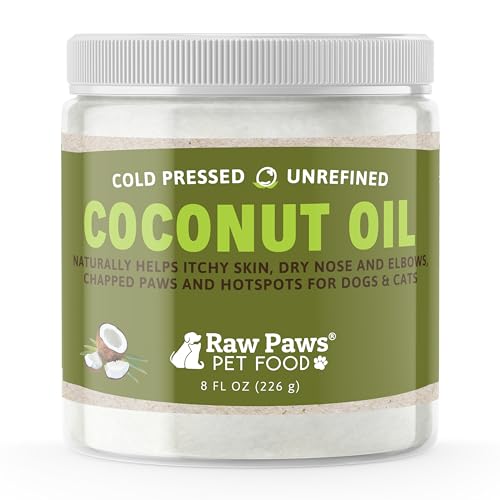 Raw Paws Organic Coconut Oil for Dogs & Cats, 8-oz - Treatment for Itchy Skin, Dry Nose, Paws, Elbows, Hot Spot Lotion for Dogs, Natural Hairball Remedy for Dogs & Cats