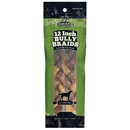 Redbarn All-Natural 12" Braided Bully Sticks for Dogs - Premium Grain-Free & Rawhide-Free Single Ingredient Long Lasting Low Odor Dental Treat for Chewers - 2 Count