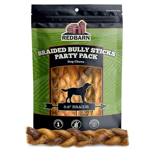 Redbarn All Natural 5-8” Braided Bully Sticks for Small & Large Dogs - Healthy Long Lasting Chews Variety Party Pack - 100% Beef Single Ingredient Low Odor Rawhide Free Dental Treats Made in USA -8 oz