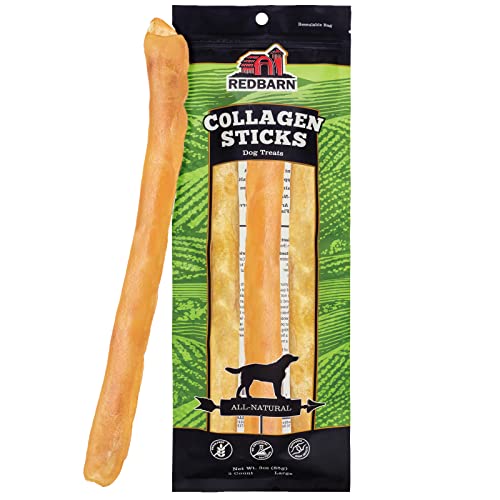 Redbarn All-Natural Large 12” Beef Collagen Sticks for Dogs - Long Lasting Low-Odor Alternative to Traditional Rawhide & Bully Sticks - Supports Healthy Joints, Skin, & Coat - 3 Pack