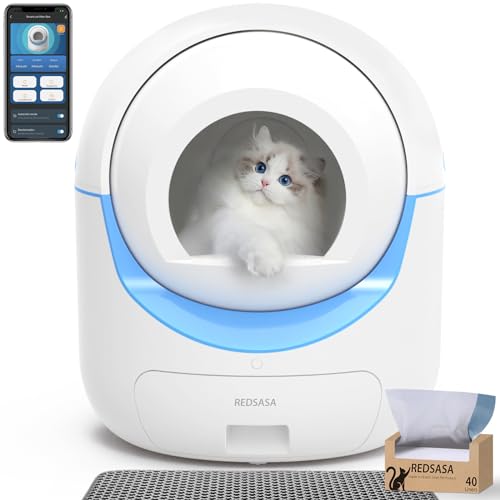 REDSASA Self-Cleaning Cat Litter Box, Automatic Cat Litter Box for Multi Cats, Smart Safety Protection Cat Litter Box, Large Capacity Litter Cat Box with Trash Bag Roll, Odor Isolation/APP Control