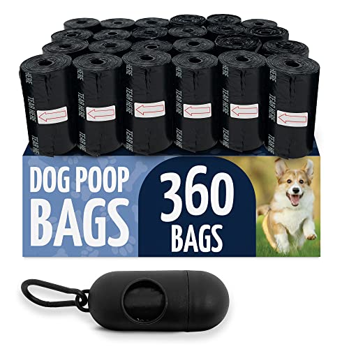 Reli. Dog Poop Bags w/Holder (360 Bags - 24 Rolls) | Leash Clip Dispenser | 9x13" Large Dog Bags for Poop | Doggie Poop Bag | Black Pet Waste Bag Refills w/Dispenser Bag Clip | Unscented, Leak Proof