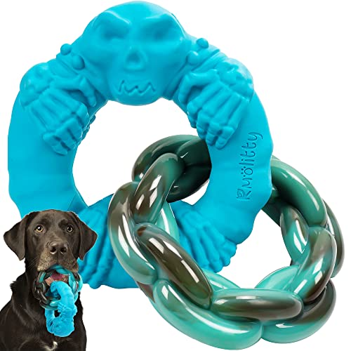 Rmolitty Dog Toys for Aggressive Chewers Large Medium Breed Dogs, Indestructible Interactive Tough Non-Toxic Natural Rubber & Nylon Durable Teething Double-Ring Chew Toys