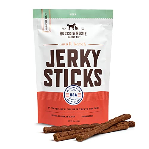 Rocco & Roxie Jerky Dog Treats Made in USA Healthy Treats for Potty Training High Value Real Meat Slow Roasted Snacks for Small, Medium & Large Dogs & Puppies Soft Chews, 1 Pound (Pack of 1)