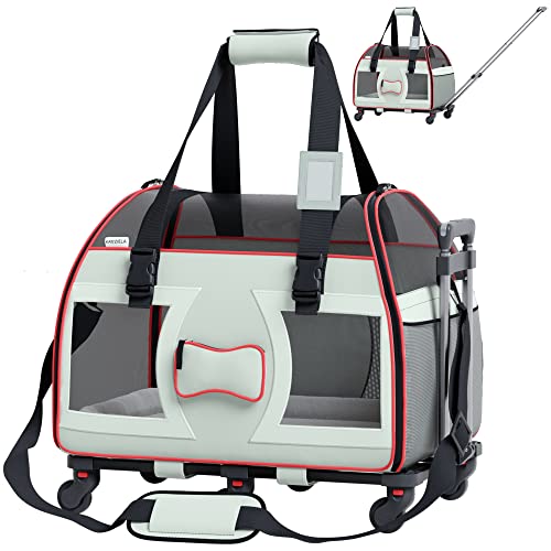 Rolling Pet Carrier Airline Compliant - Pet Carrier with Wheels – Bone Cruiser - Deluxe TSA Approved Cat Carrier with Wheels - Small Airline Approved Dog Carrier Trolley - Plane Carry On Bag - Gray