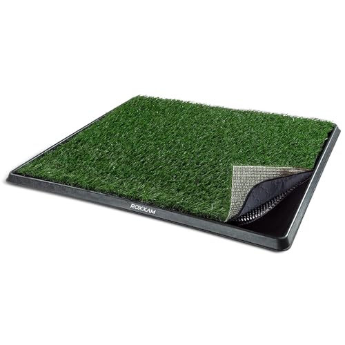 Roxxam Artificial Puppy Grass Pad | Fake Grass for Dog Potty Pad | Indoor Artificial pet Grass Pee, Potty Training Pad, Outdoor | 4 Pack Turf Dog Grass Pad Patch Mat Pee Pad with Full Tray for Puppy