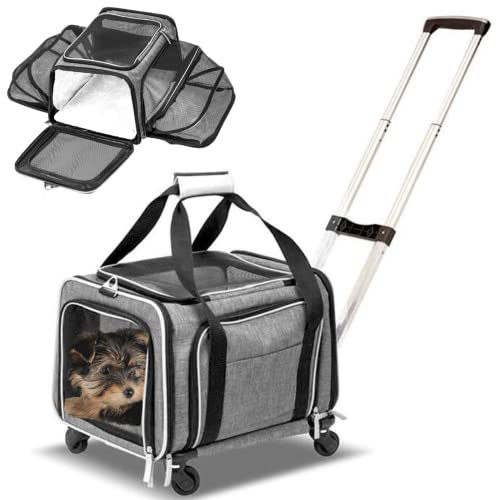 Ruff Life 101 Airline Approved Expandable Premium Pet Carrier on Wheels- Two Sided Expandable Rolling Carrier- Designed for Dogs & Cats- Extra Spacious Soft Lined Carrier! (Grey)