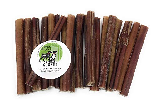 Sancho & Lola's 6 Inch Standard Bully Sticks for Dogs - 25 Count Value Pack Grass-Fed Free-Range Grain-Free Beef Pizzles