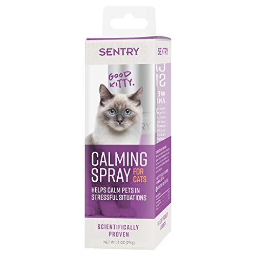 SENTRY PET Care Sentry Calming Spray for Cats, Uses Pheromones to Reduce Stress, Easy Spray Application, Helps Cats with Separation, Travel, Loud Noises, and Anxiety, Packaging May Vary