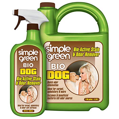 Simple Green Bio Dog Active Stain & Odor Remover - Enzyme Cleaner & Stain Remover for Carpet, Rugs & Fabric – eliminates Urine Odor (32 oz Spray & 1 gal Refill)