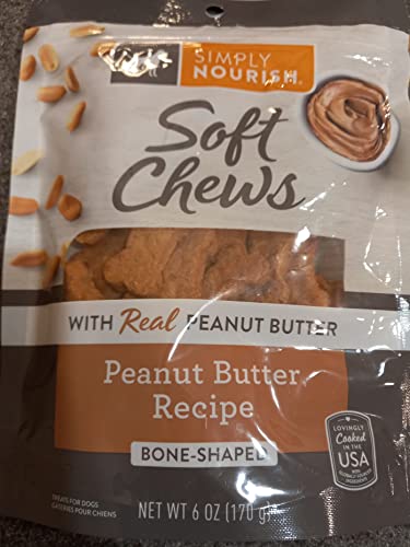 SIMPLY NOURISH Dogs Soft Chews Bone-Shaped Peanut Butter Recipe 1-6oz Bag (Peanut Butter), 6 ounces