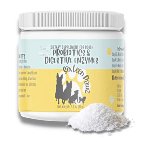 Sixteen Pawz Probiotics, Prebiotics, & Digestive Enzymes for Dogs| Limited Ingredients| Digestive Support |Allergy Relief |Immune Support| Reduces Inflammation| Diarrhea & Gas Relief