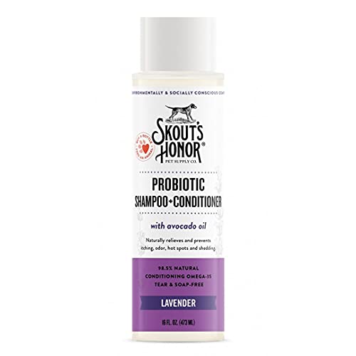 SKOUT'S HONOR: Probiotic Pet Shampoo & Conditioner - 2-in-1 with Avocado Oil - Cleans and Conditions Fur, Supports Pet’s Natural Defenses, PH-Balanced, Sulfate-Free - Lavender - 16 oz.