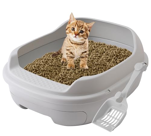 Skywin Pellet Cat Litter Box (Grey) - Perfect for Pine Pellets, Efficient Sifting System for Cats, Easy-to-Use Litter Box for Pellets