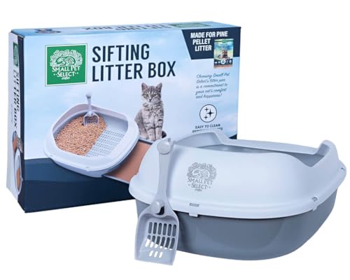 Small Pet Select - Pine Pellet Cat Litter Box, with 5 Pee Pads and Litter Scoop, Premium System for Cats and Other Small Animals, Tidy and Easy to Clean with Drawer, Scoop, and Removable Tray