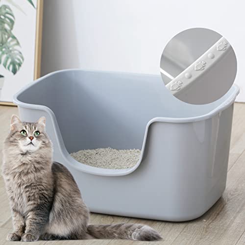 Smart Paws Cat Litter Box with High Sides,Extra Large Litter Box (Grey)