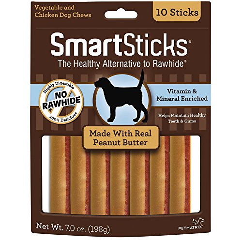 SmartBones SmartSticks with Real Peanut Butter 10 Count, Rawhide-Free Chews for Dogs