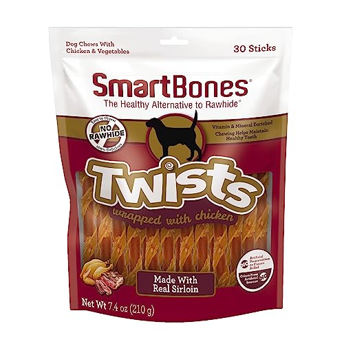 SmartBones Twists Wrapped with Chicken Made with Real Sirloin, 30 Count, Treat Your Dog to a Rawhide-Free Chew