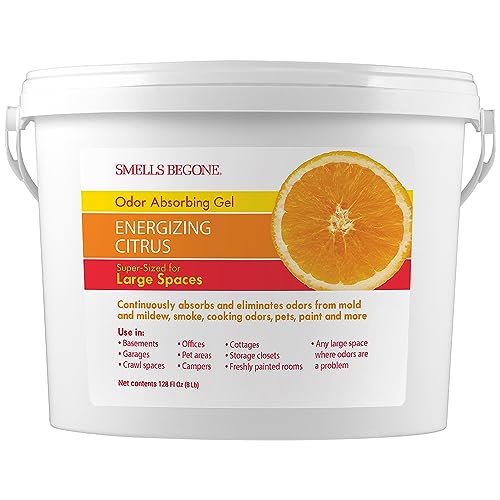 SMELLS BEGONE Odor Absorber Gel - Air Freshener & Odor Eliminator for Homes, Garages & Commercial Buildings - Industrial Size - Energizing Citrus Scent - 1 Gallon